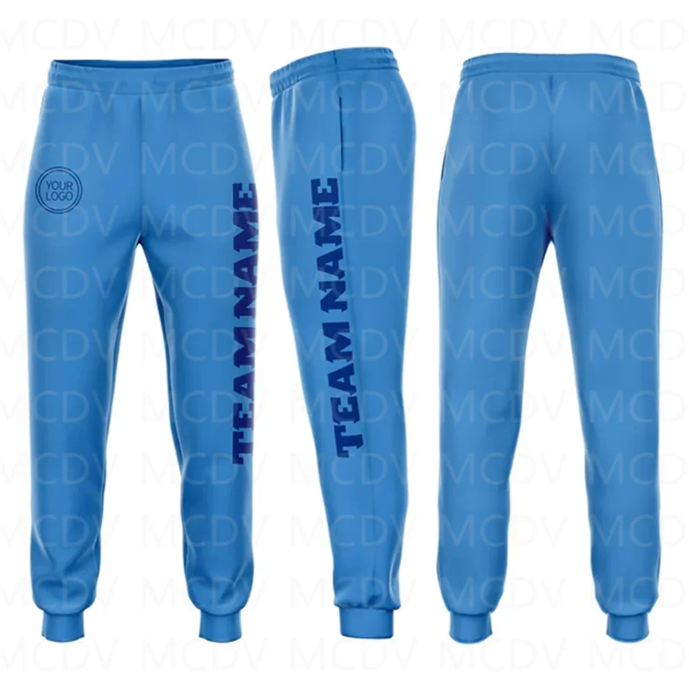 Custom Powder Blue White Fleece Jogger Sweatpants  3D Printed Casual Unisex Jogging Trousers Loose Sports Pants