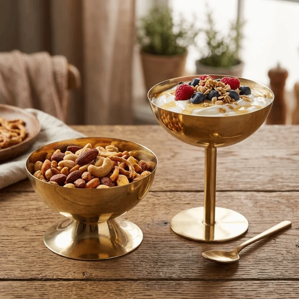 Rustless Ice Cream Cup High Foot Thickened Metal Goblet Metal Texture Mirror Polish Pudding Container Dessert Serving
