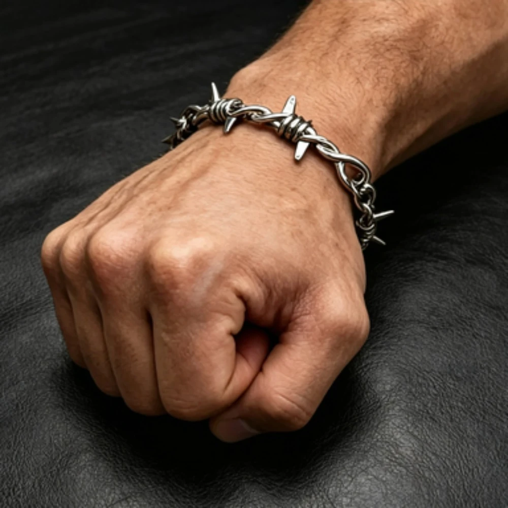 Punk Emo Cuban Link Bracelet, Gothic Barbed Wire Adjustable Chain, Unisex Fashion Jewelry for Men and Women