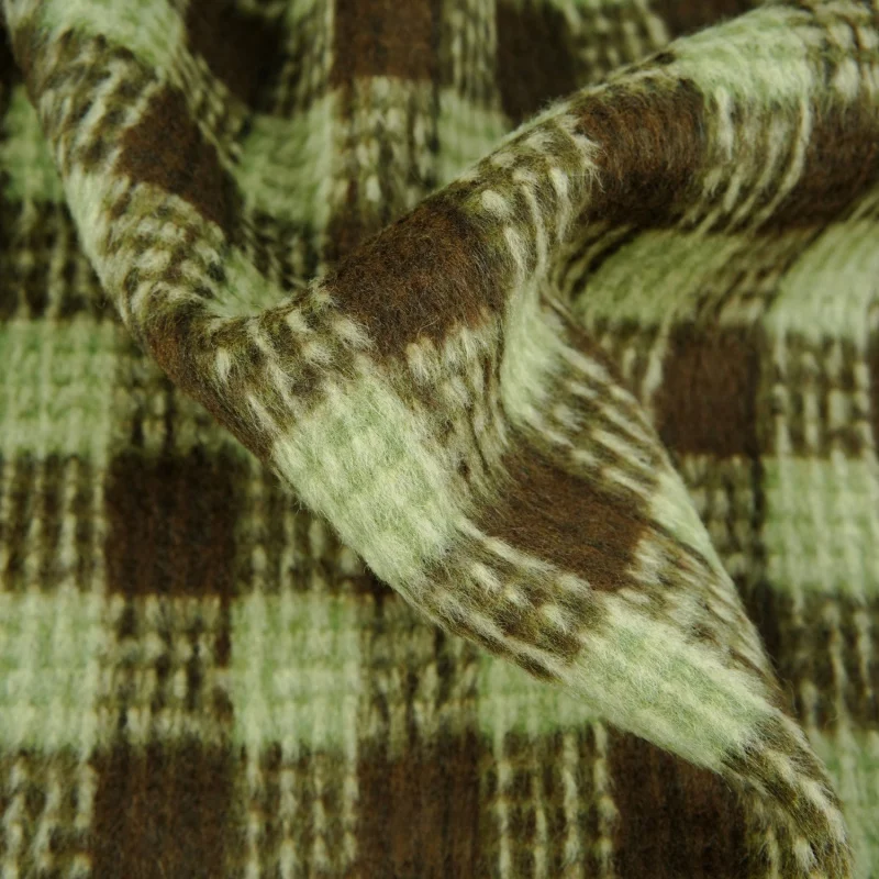 Autumn and winter green and brown plaid color-blocked double-sided peelable smooth wool alpaca fabric for suits, trench coats, a