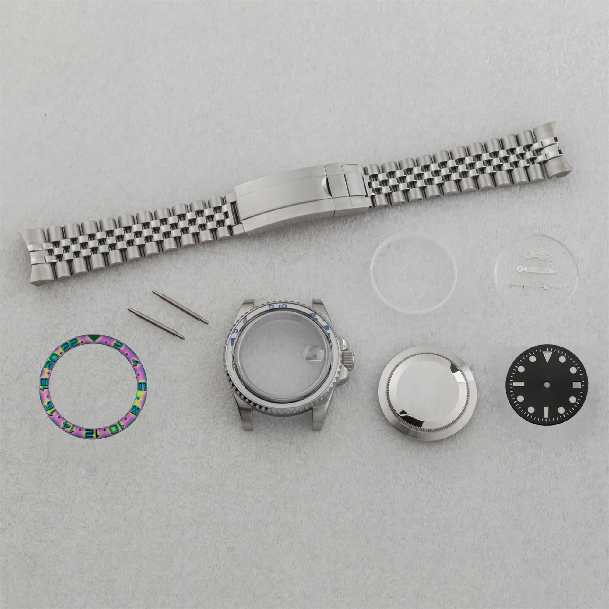 40mm NH35 Gehäuse Silber Uhrengehäuse Zifferblatt Zeiger 10ATM wasserdichtes Saphirglas für SUB GMT Fit NH35 NH36 mechanische Bewegungsteile