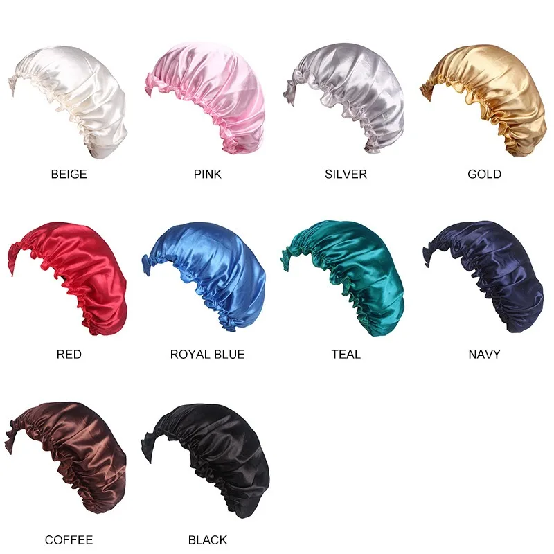 New Hair Satin Bonnet for Sleeping Shower Cap Silk Bonnet Bonnet Femme Women Night Sleep Cap Head Cover Wide Elastic Band