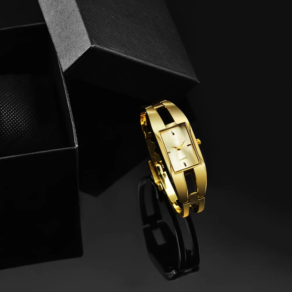 

Elegant Gold Band Quartz Bangle Watch White Screen Lightweight Durable Scratch Resistant Fashion Women's Timepiece