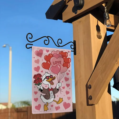 Valentines Day Garden Flag Cute Duck Heart Balloons Roses Love Yard Decor OOV IIC