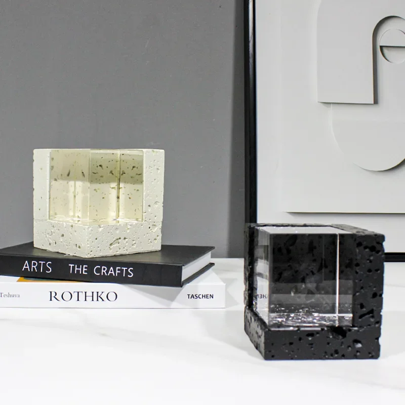 Modern wabi-sabi style square crystal travertine small ornament, fashion home model room sales office coffee table