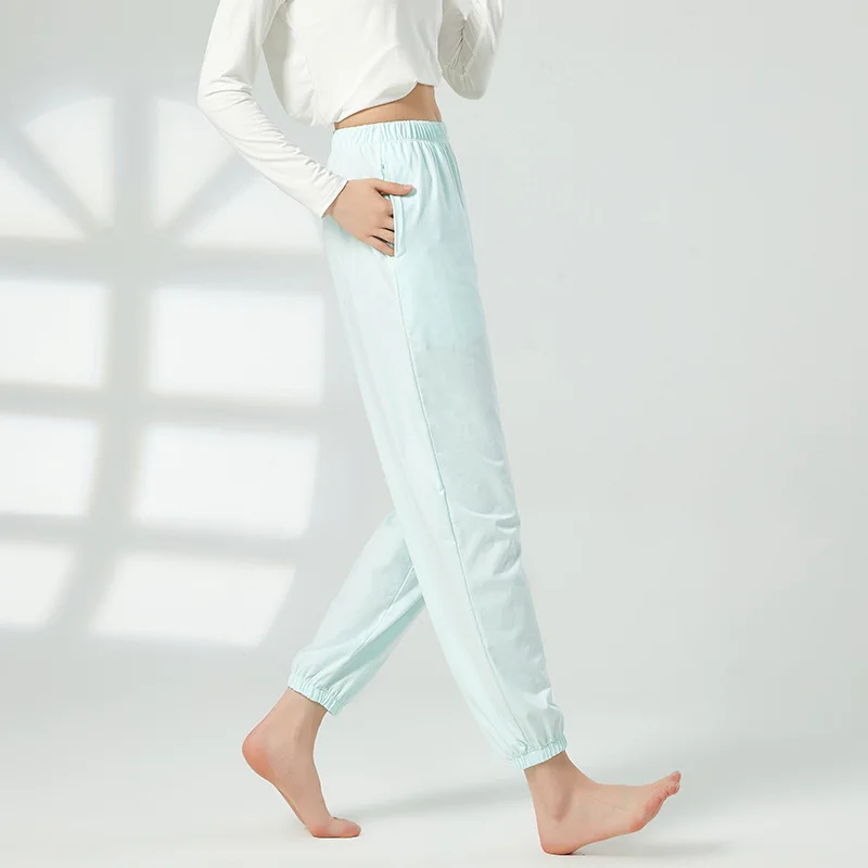 بدلة ممارسة الرقص الكلاسيكي للرقص الصيني للسيدات، سراويل ضيقة عالية الخصر، سراويل فجل مغلقة من القطن