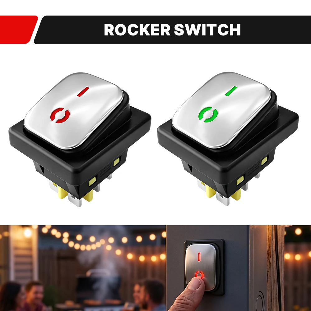 2/5/10Pcs Stainless Steel Surface IP67Waterproof Auto Boat Marine Rocker Switch with LED 12V 24V 110V 220V 30A Heavy Duty