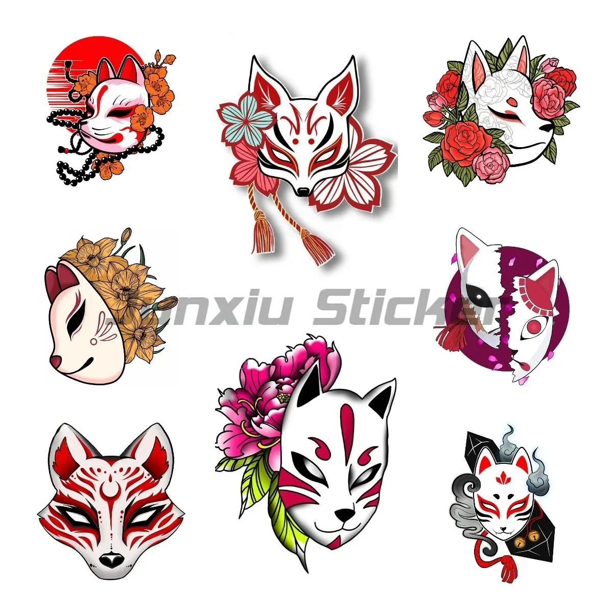 

Japanese 3D Animal Mask Car Stickers and Vinyl for Windshield Bumper Motorcycle Helmet High Quality Decal