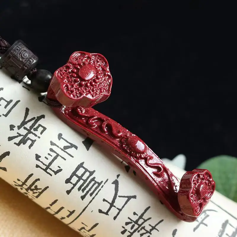 Retro natural purple gold sand Ruyi Ganoderma lucidum pendant accessories raw cinnabar ethnic style amulet cultural play pendant