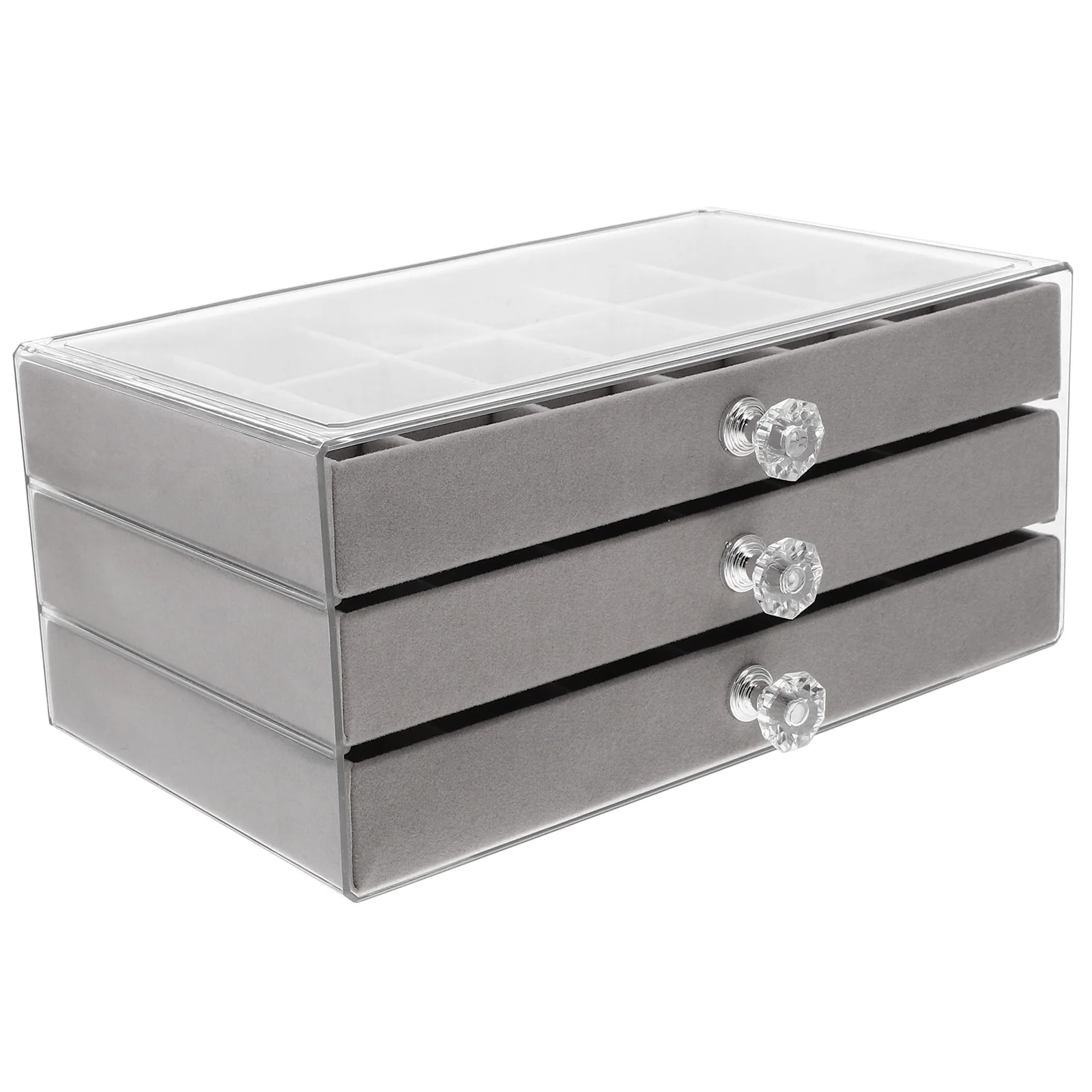 

3 Layers Transparent Jewelry ganizer Compartments Large Capacity Drawer Rings Earrings Necklace Storage Display Case Grey