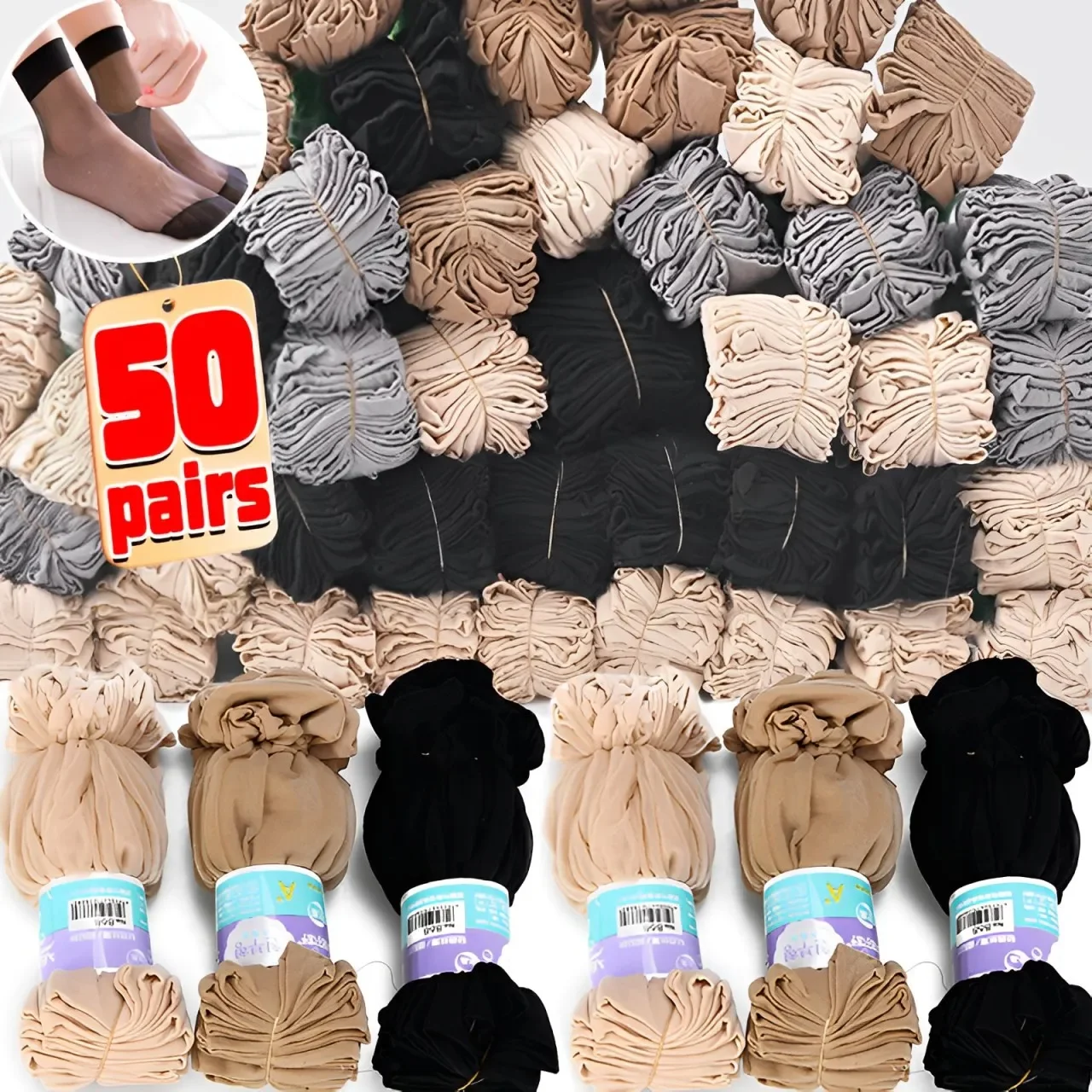 

100Pcs=50Pairs Transparent Summer Socks Ultrathin Women Nylon Ladies Female Short Ankle Meias Elastic Crystal Spring Silk Sox