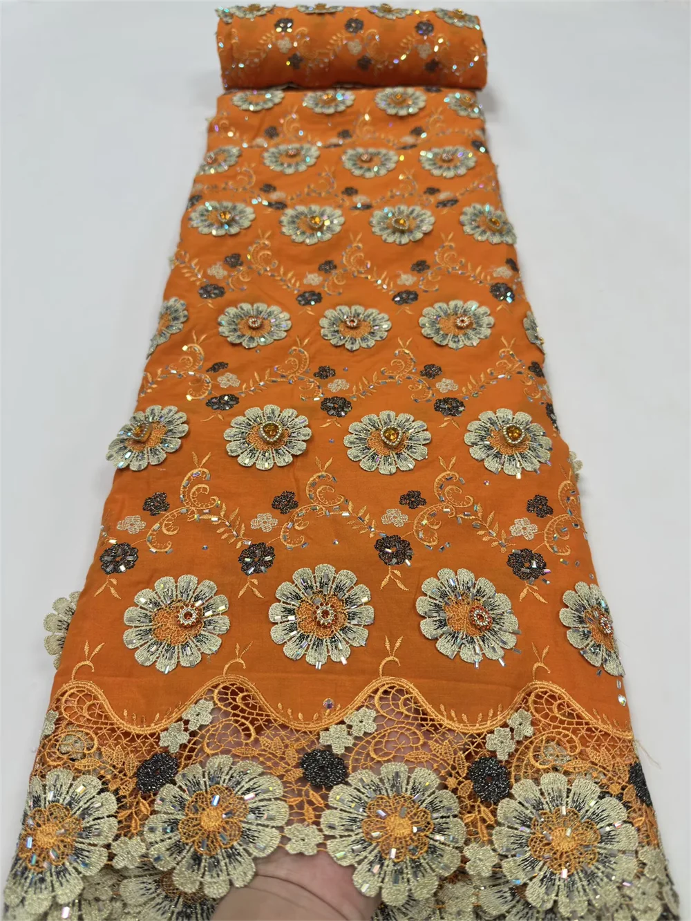African 3D Flower Cord Guipure 100% Cotton Stone Lace Fabric Chantilly Water Soluble Nigerian French Asoebi For Party Dress 2026
