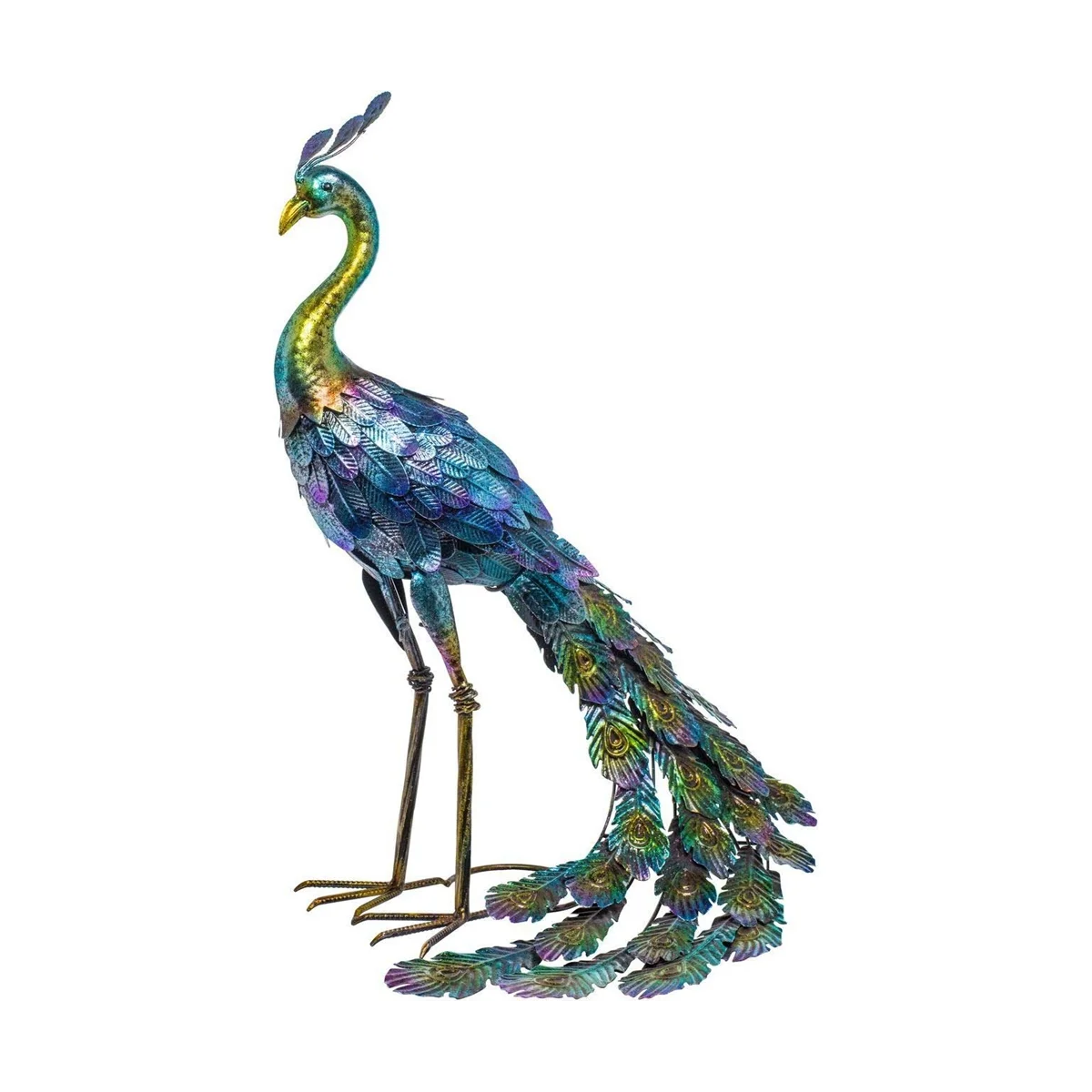 Multicolor Metallic Peacock Statue Metallic Peacock Statue Outdoor Garden, Patio, Deck, Porch-Yard Art Decoration