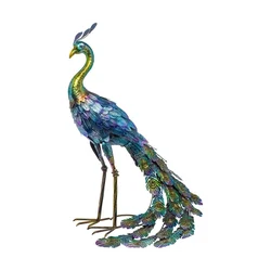 Multicolor Metallic Peacock Statue Metallic Peacock Statue Outdoor Garden, Patio, Deck, Porch-Yard Art Decoration