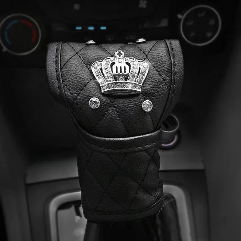 Car Seat Belt Cover Leather Seat Belt Shoulder Pad Crown Crystal Rhinestones Diamond Shifter Gear Cover Hand Brake Covers Sets