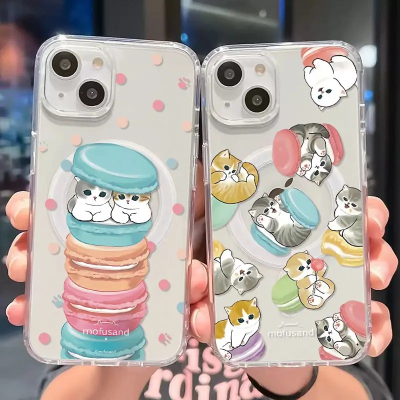 Niedliche M-Mofusand Cat Magsafe magnetische Handyhülle für Samsung Galaxy S25 S24 S23 S22 S21 S20 FE Plus Ultra 5G Soft Clear Tpu Cover