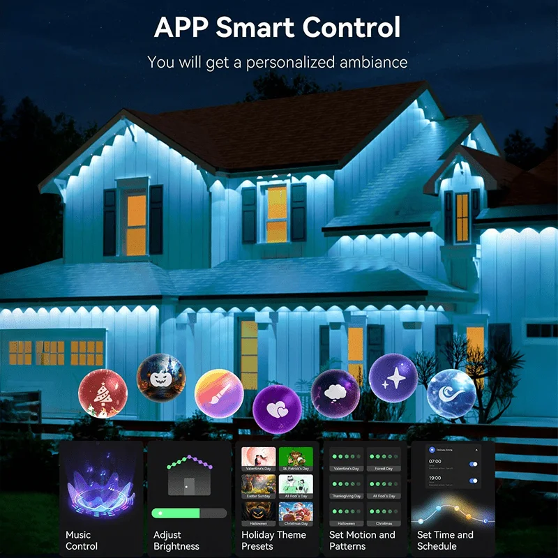 الذكية الدائمة في الهواء الطلق ضوء RGB الطنف أضواء IP67 مقاوم للماء App التحكم الموقت مزامنة الموسيقى للإضاءة الديكور الطرف في الهواء الطلق #5