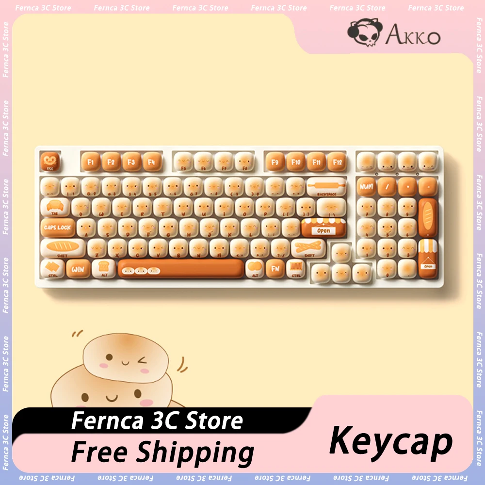 AKKO MOG Keycap Cartoon Cute 138 Key Ergonomics Computer Accessories PBT Mechanical Keyboard Full Set Customized Keycap Gift