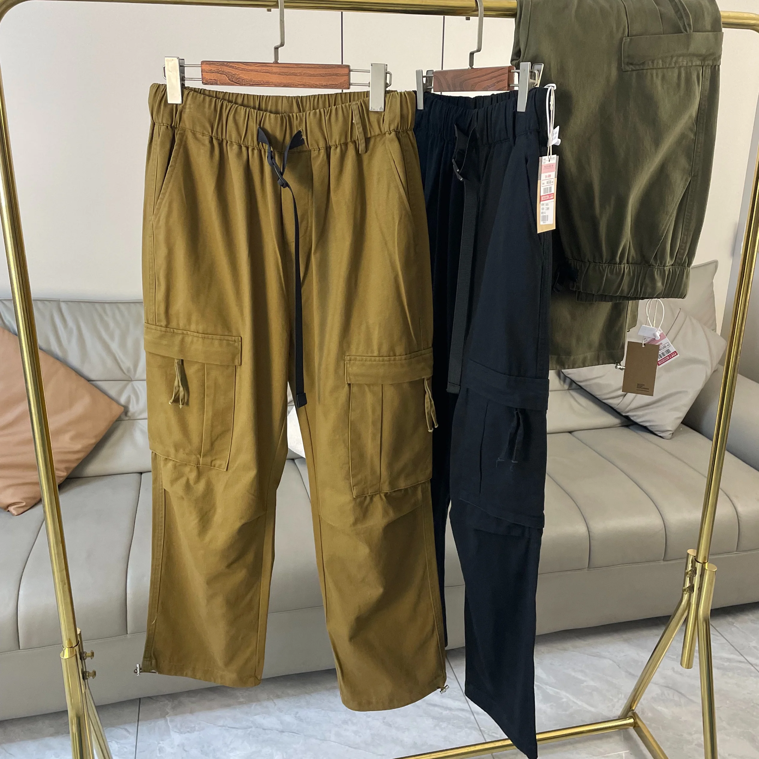 

American Sle Men's Casual Cotton Work Trousers with Multiple kets Loose Wide Leg Pants Spring Autumn Faion Ci