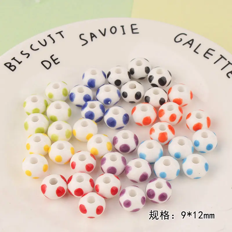 10pcs Colorful Cartoon Peas Polka Dots Straight Hole Beads Diy Handmade Jewelry Necklace Earrings Beaded Accessories Material