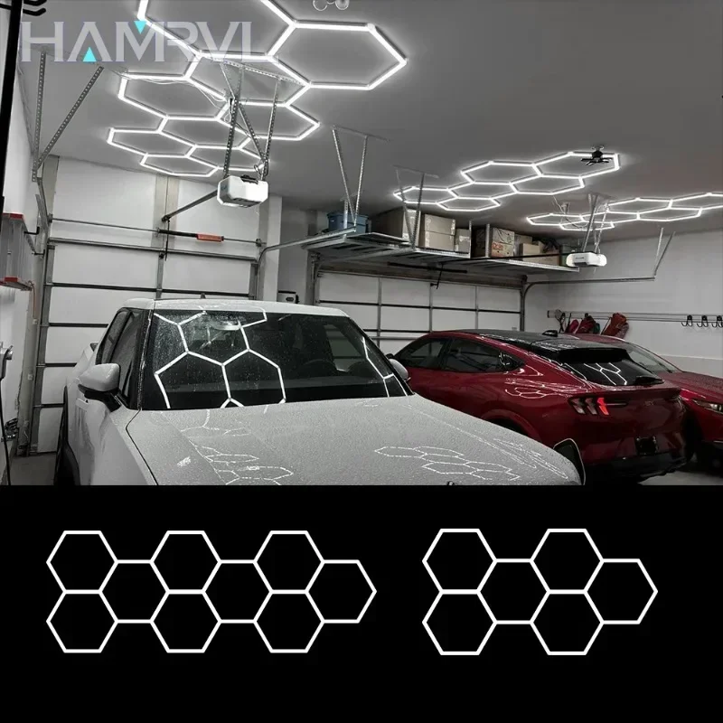 Customizable Shape DIY Hexagon Garage Honeycomb Car Body Lighting Lamp LED Tube PC AC100-220V Accessories Barbershop Workshop