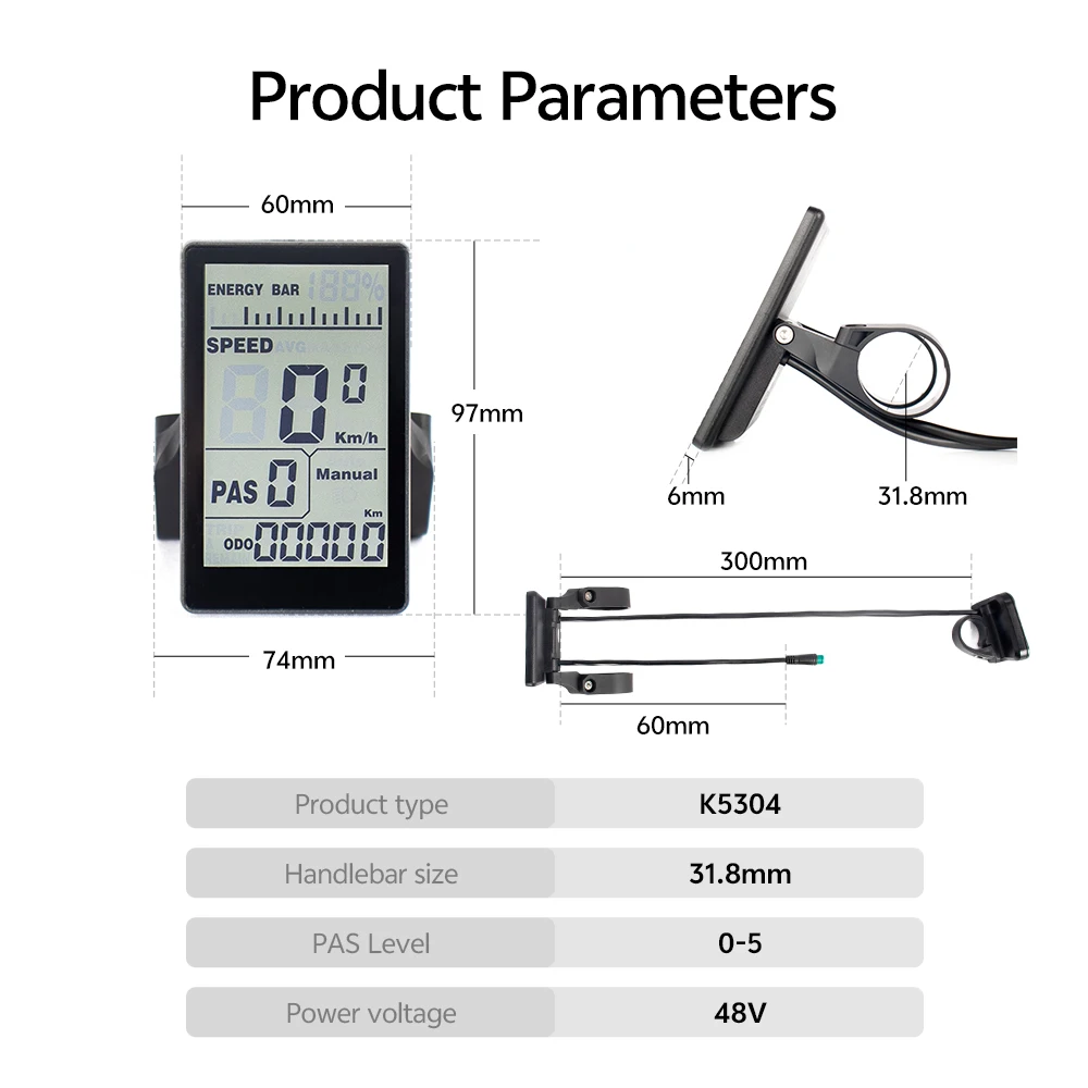 Ebike LCD 계기판 디스플레이 48V 알루미늄 합금 미터 방수 패널 ChamRider Ebike 용 5Pin 전기 자전거 액세서리