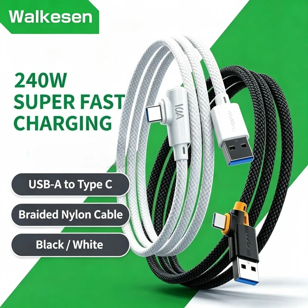240W USB To Type C 10A Super Flash Charging Cable 90 Degree Elbow Data Cord For iPhone Samsung Huawei Xiaomi 0.3M/1M/1.5M/2M/3M