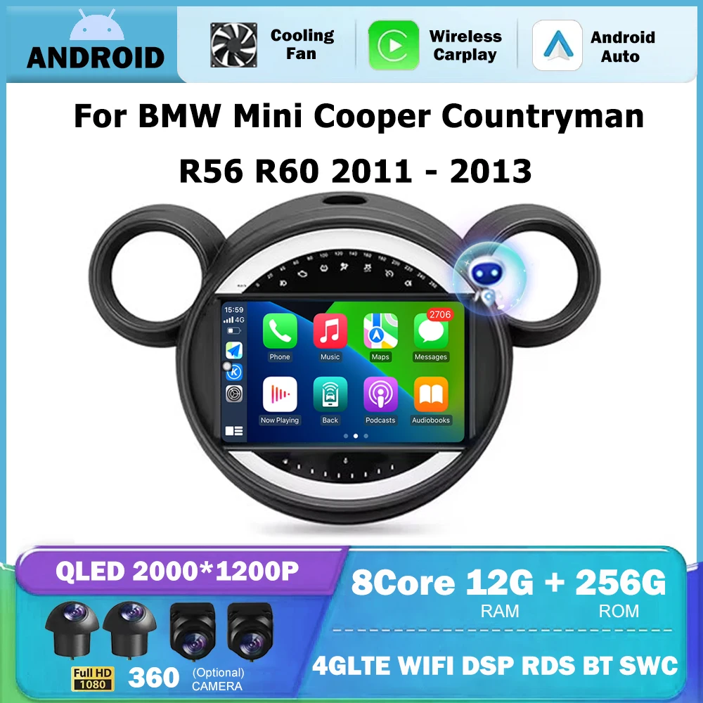 Carplay For BMW Mini Cooper Countryman R56 R60 2011 - 2013 Android Auto GPS Navigation Stereo Multimedia Player 4G Wifi Screen