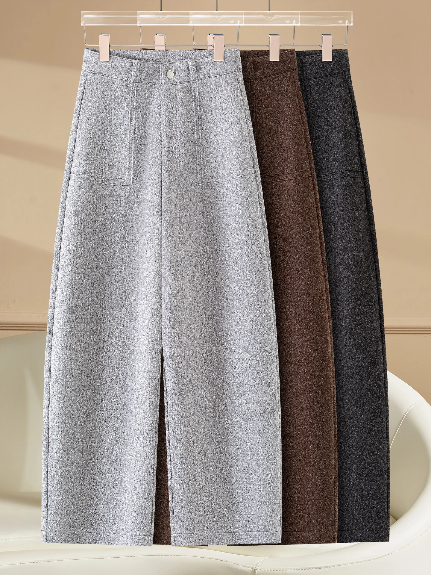 

Casual High Waist Wide Leg Pants Women's Autumn Winter New Style Soft Woolen Knit Slimming Drapey Knife Trousers