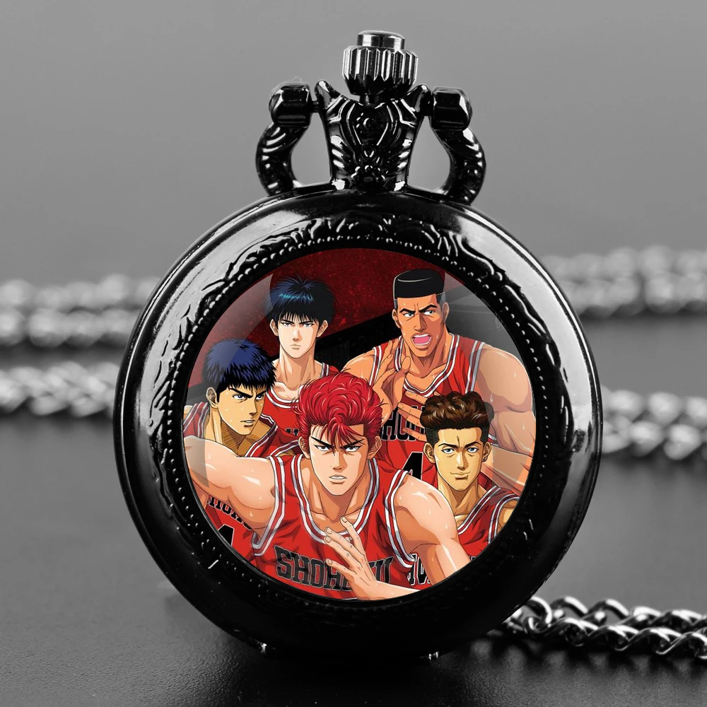 Anime Slam Dunk Design Quartz Pocket Watch Gift Set with Durable Chain and Arabic Numeral Face Timeless Present for Boys