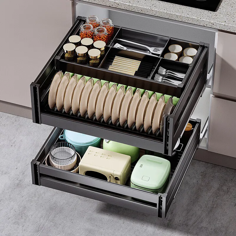 

Выдвижная корзина, кухонный шкаф, двойной ящик, тип посуды, синяя стойка для чаши, корзина для хранения чаши, алюминиевый сплав, новый push pull