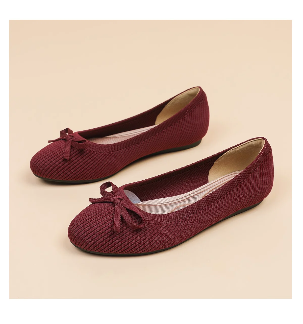 Maggie\'s Walker Women Woven Casual Shoes with Bows Knitted Round-toe Flats Spring Woven Breathable Shoes Plus Size 34-43