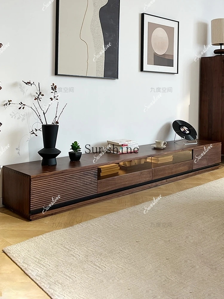 

North American black walnut TV cabinet modern simple living room floor cabinet FT