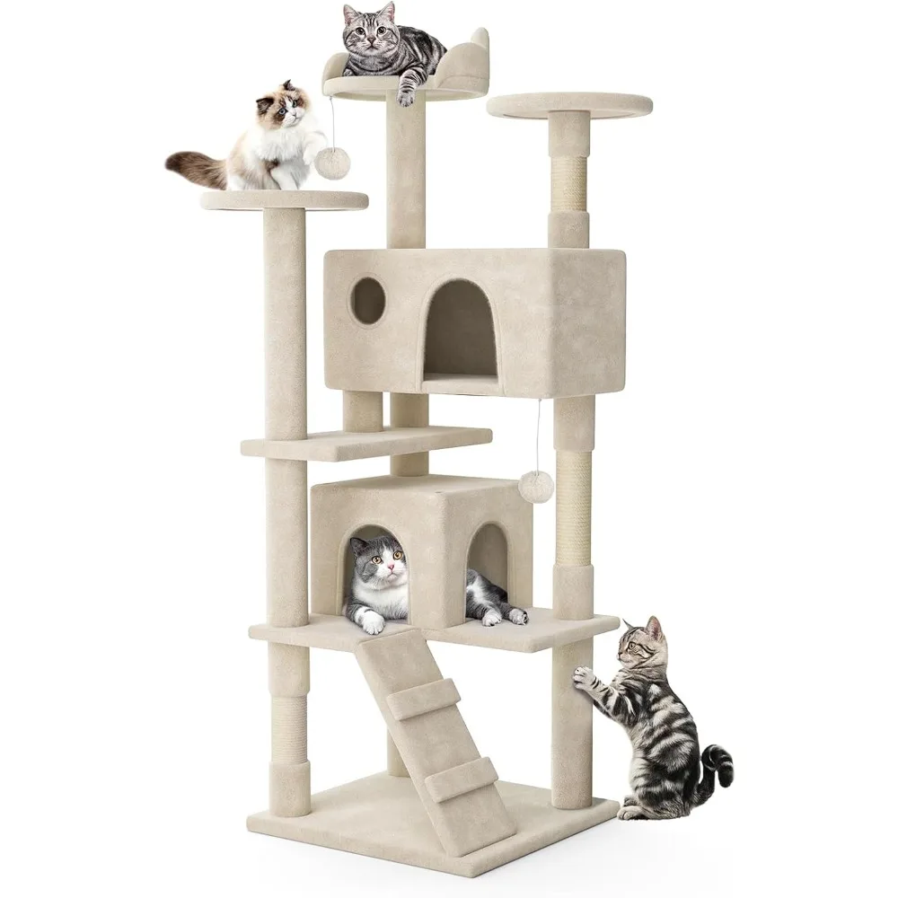 

70" Cat Tree Tower – 2 Condos, Scratching Post, Climbing Tower for Indoor Cats