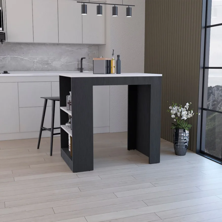 

Kitchen Island Kitchen Bar Table 36 H with 3Side Shelves White gue Ibiza Marble Color Finish