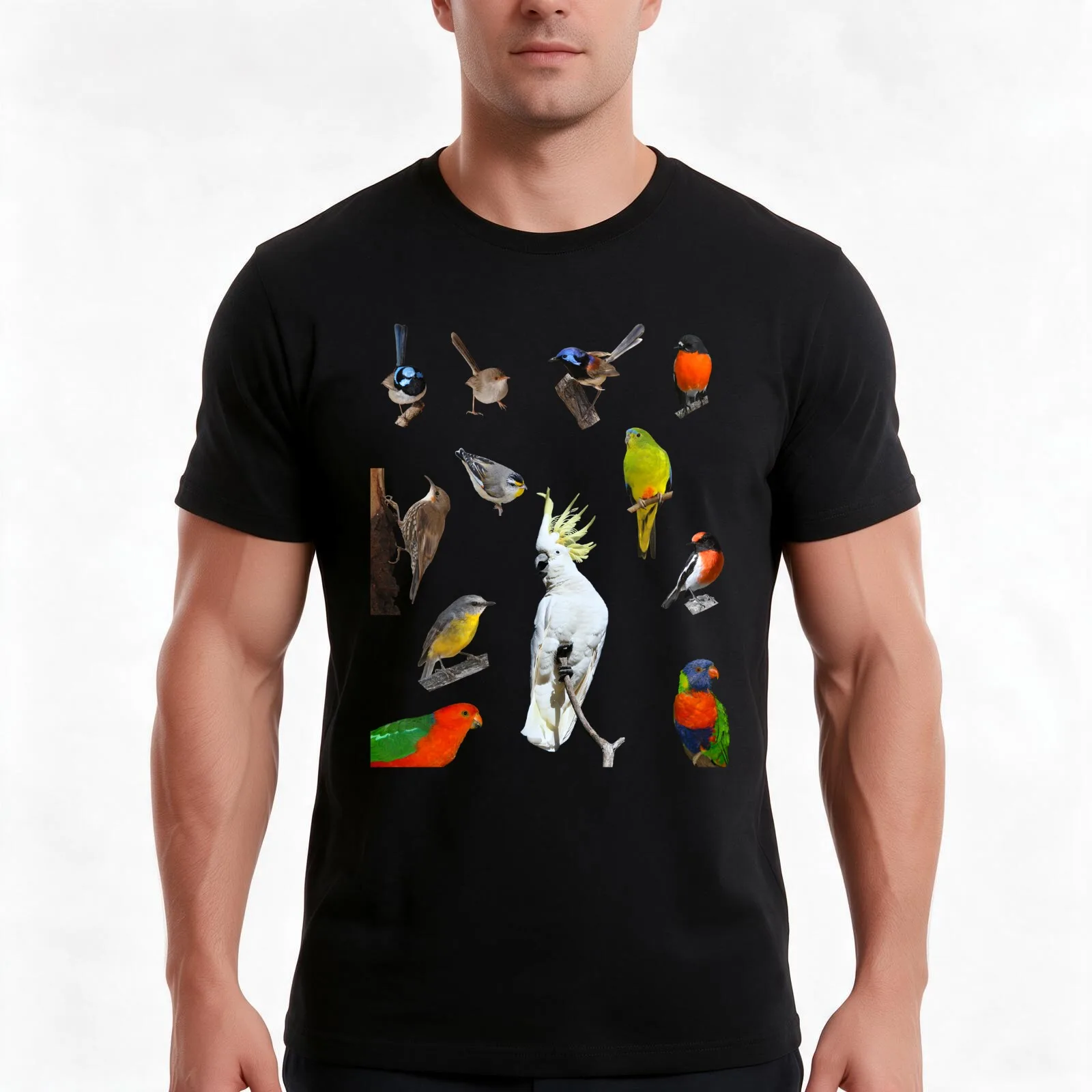 Australian Woodland Birds 5 T-Shirt, Summer Casual Cotton Tee, Oversized Streetwear Tops, Vintage Graphic Print, 100% Cotton