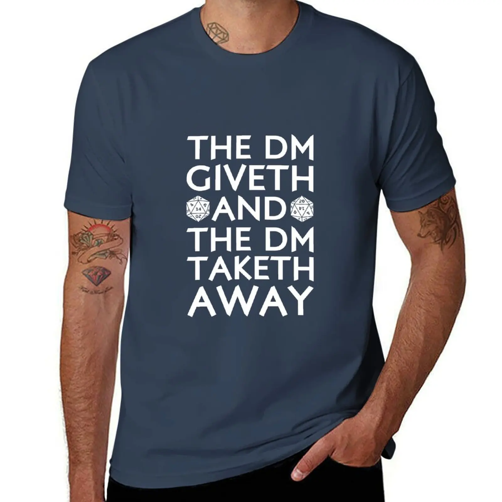 Dm Giveth, and the Dm Taketh Away, Funny, Dnd, D and D, Mtg, Dungeons, Dragons, Gift, Nerd, Geek, T-Shirt