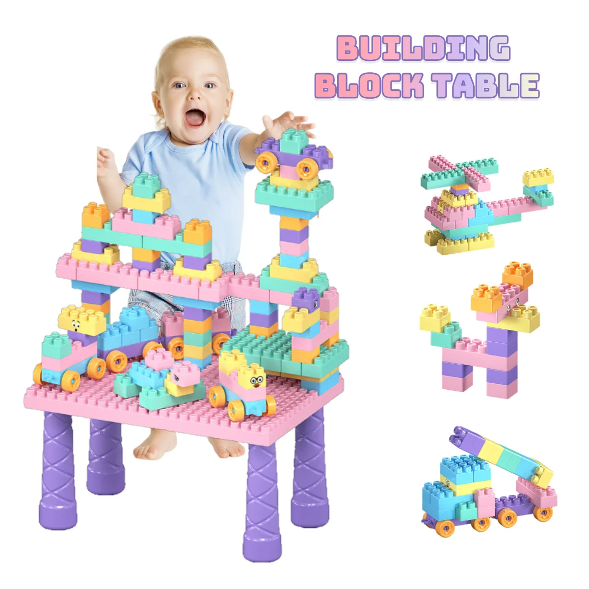 88pcs DIY Building Block Table Set for Kid - Multifunctional Large Particle Assembly Play Table - Educational&Creative Toy Gift