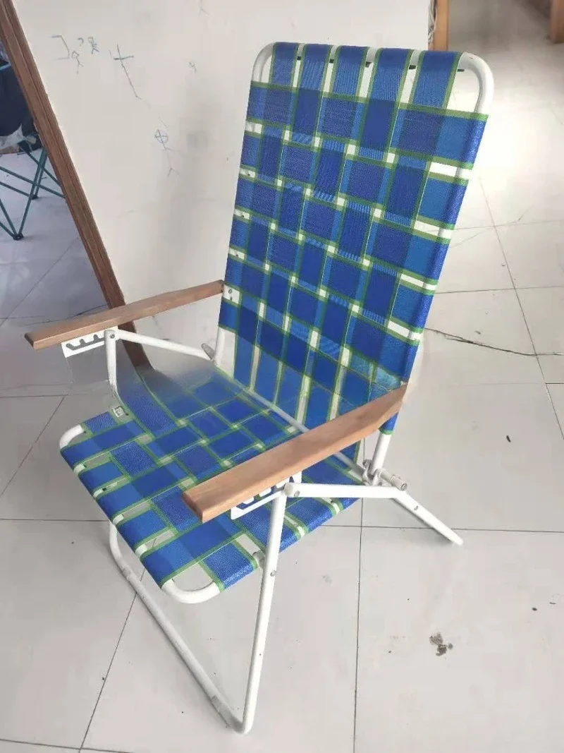 Elevated wood armrest strap chair Adjustable four-speed wood armrest folding chair Foreign trade courtyard chair