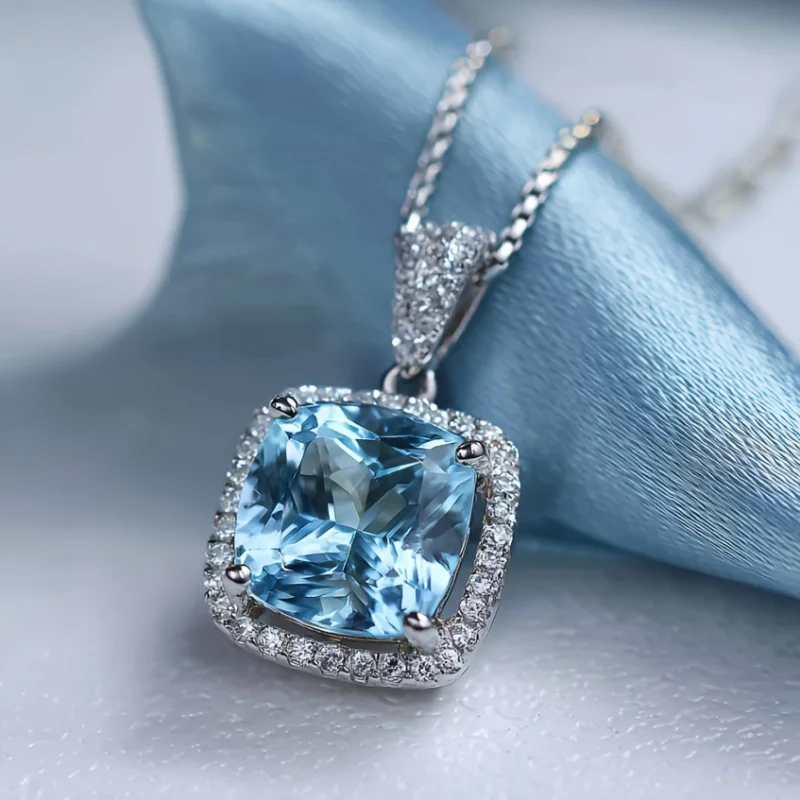 

SGARIT 8,5 мм огранка подушки натуральный небесно-голубой топаз ожерелье стерлингового серебра 925 пробы свадебные подвески ожерелье для женщин колье ювелирные изделия