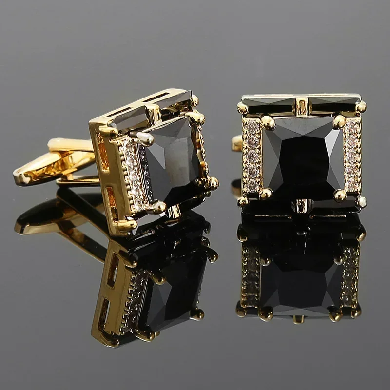 Men\'s Cufflinks Luxury Tough Square Rhinestones Zircon Crystal Cuff Link High-end French Suit Shirts Buttons Wedding Accessories