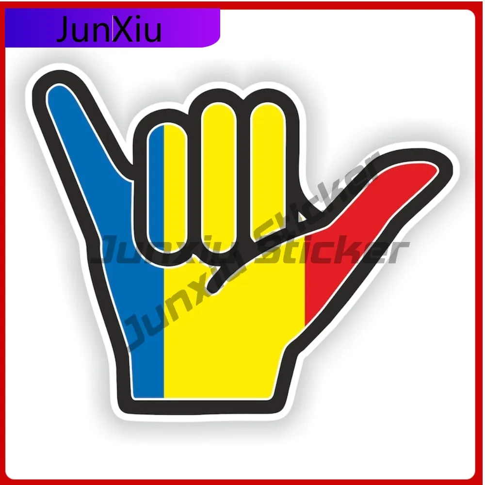 

Romania Flag Shaka Hand Hang Loose Sticker Vinyl Decal Graphic Suv Mirror Wall Sticker Camping Car Decoration Bottle Decals Pvc