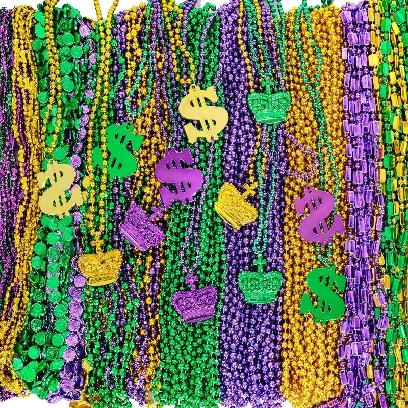 Mardi Gras Jumbo Ball Bead Necklaces Carnival Gold Purple Green Mardi Gras Beads Parade Holiday Party Supplies