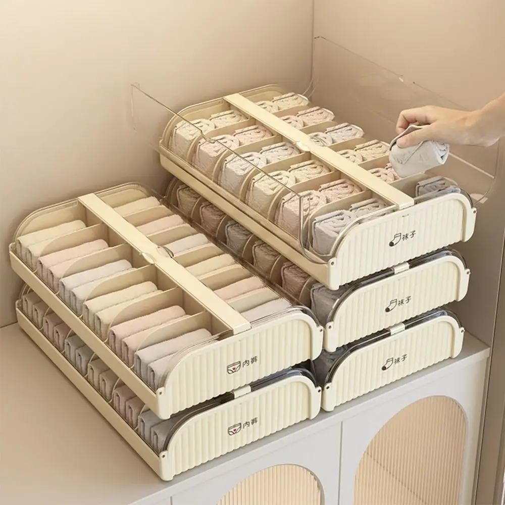 

12 Grids Underwear Storage Box Stackable Clear Cover Closet Underwear Bin Convenient Large Capacity Sock Storage Case Drawer