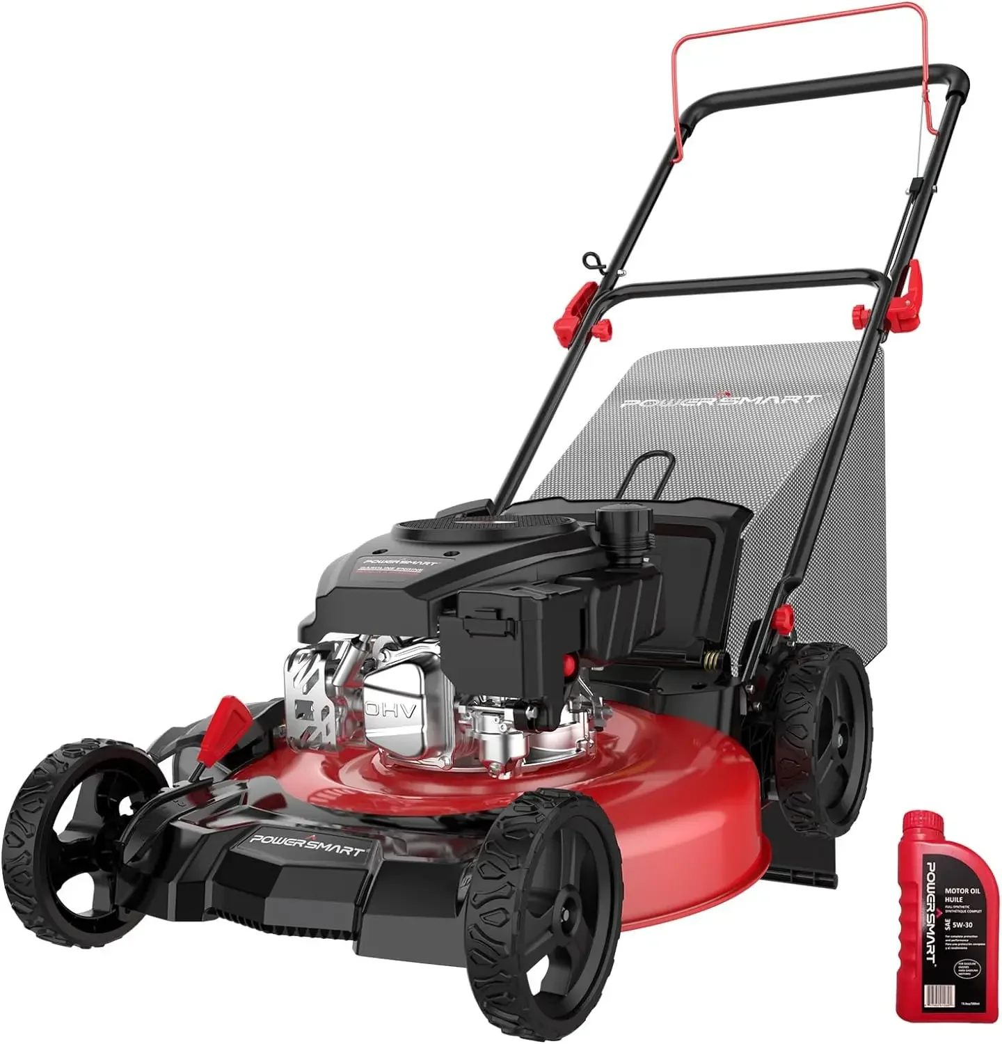 PowerSmart Gas Push Lawn Mower 21in. 144cc 4-Cycle Engine 3-in-1 Mulch, Bag, Side Discharge, 6-Position Height Adjustment