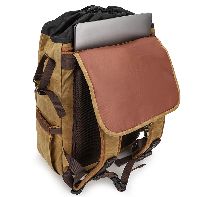 Large Capacity Vintage Camera Backpack Waxed Canvas Waterproof Photography Camera Bag with 15.6 Laptop Compartment Tripod Holder