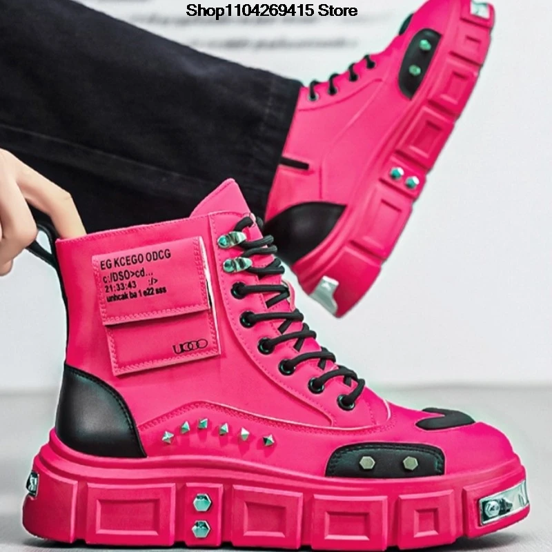 New Men's Boots Punk Street Style Rivet High-top Boots Mens High-top Leather Boot Fashion Motorcycle Boots Botas Para Hombre
