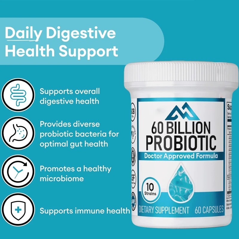 

60 billion CFU of male and female probiotics, 10 strains of organic prebiotics for immune, digestive, and intestinal health