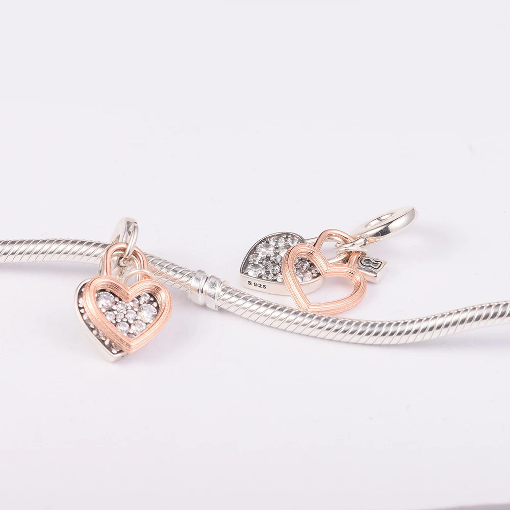 Valentine's Day Jewelry Charm Logo S925 Sterling Dangle Chain Bracelets 2022 Trend Girl Friends 100% Real Silver Pendant Beads