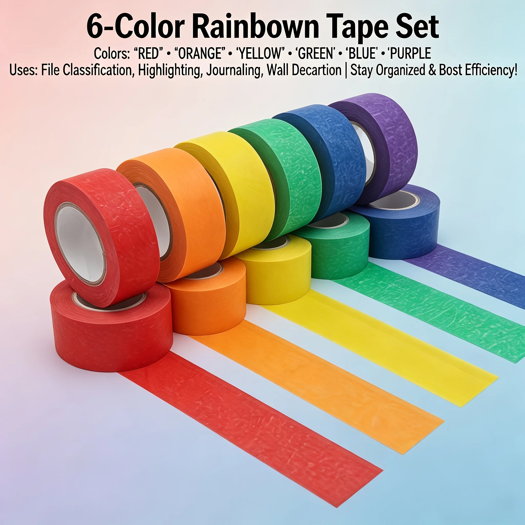 Colored Masking Tape Set, 7 pcs, Removable, No Residue, Art Tape for Painting, Crafts, School Projects, Scrapbooking, Decoration
